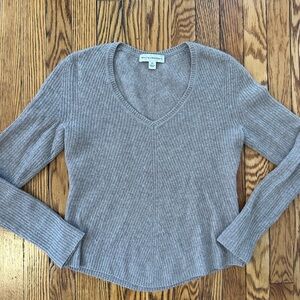White + Warren Taupe Ribbed V-Neck Sweater